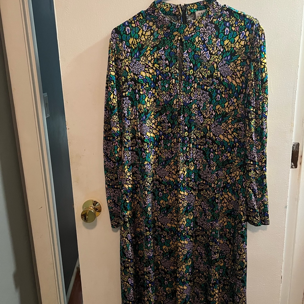 Tanya Taylor Green Mock Neck Bishop Sleeve Sundress